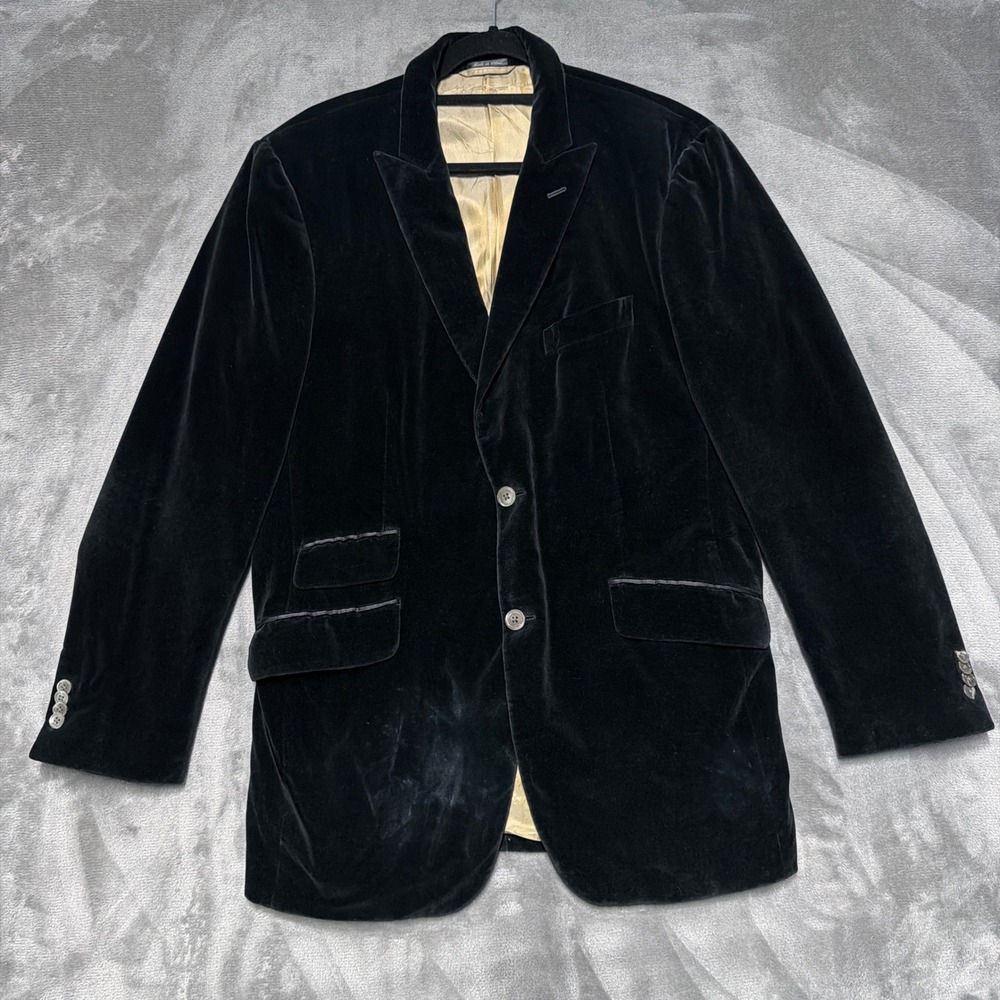 Ibiza Velvet Blazer Mens 42L Black Two Button Sport Coat Party Evening